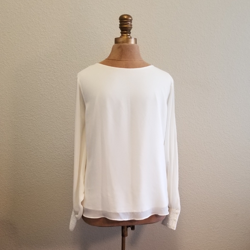 NWT JENNIFER LOPEZ Cream Sheer Long Sleeve Top